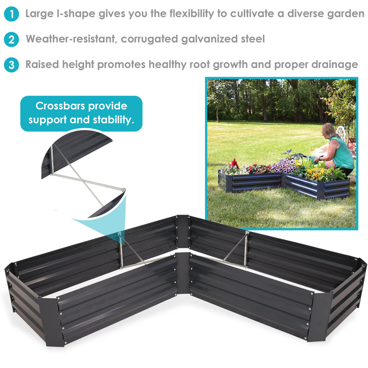 Sunnydaze Galvanized Steel L-Shaped Raised Garden Bed - 59.5 in - Dark Gray Image 2