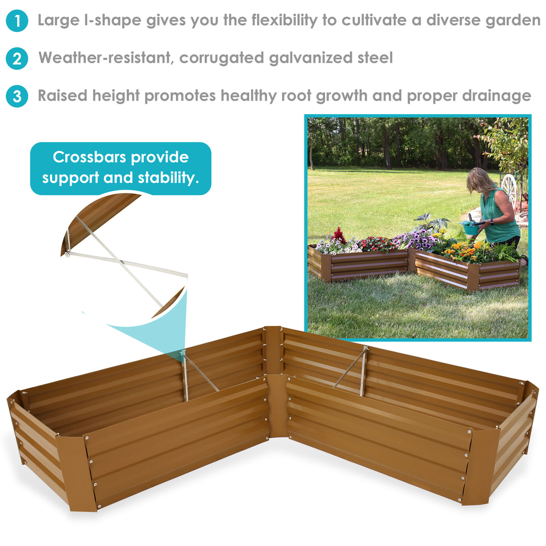 Sunnydaze Galvanized Steel L-Shaped Raised Garden Bed - 59.5 in - Brown Image 2