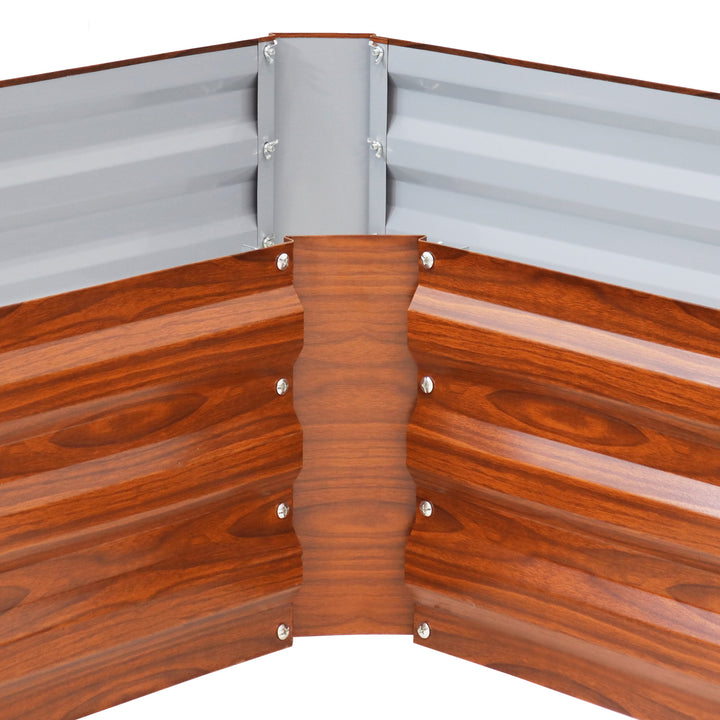 Sunnydaze Galvanized Steel L-Shaped Raised Garden Bed - 59.5 in - Woodgrain Image 7