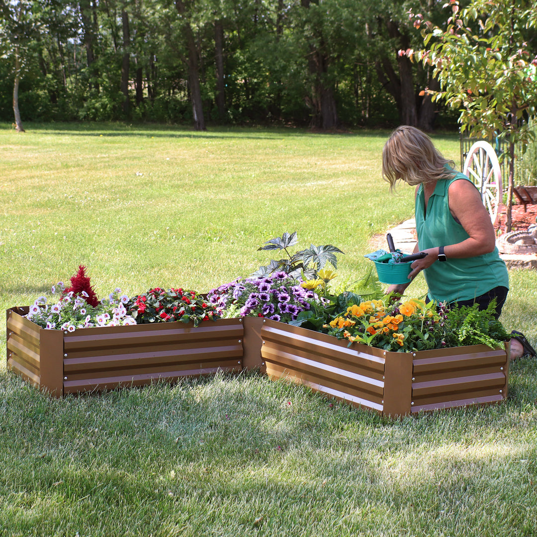 Sunnydaze Galvanized Steel L-Shaped Raised Garden Bed - 59.5 in - Brown Image 5