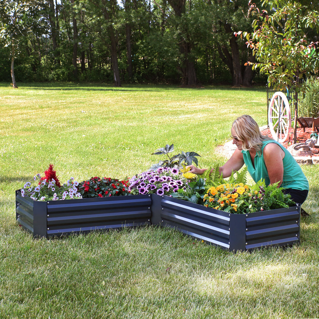 Sunnydaze Galvanized Steel L-Shaped Raised Garden Bed - 59.5 in - Dark Gray Image 5