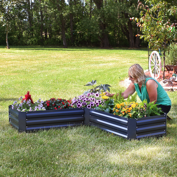 Sunnydaze Galvanized Steel L-Shaped Raised Garden Bed - 59.5 in - Dark Gray Image 8