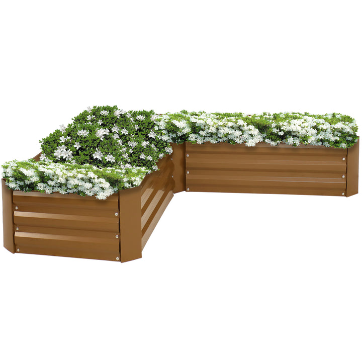 Sunnydaze Galvanized Steel L-Shaped Raised Garden Bed - 59.5 in - Brown Image 7