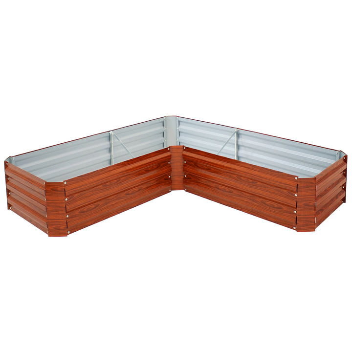 Sunnydaze Galvanized Steel L-Shaped Raised Garden Bed - 59.5 in - Woodgrain Image 11