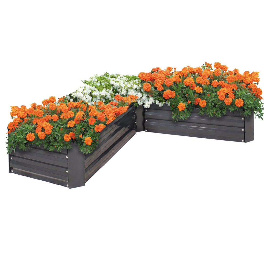 Sunnydaze Galvanized Steel L-Shaped Raised Garden Bed - 59.5 in - Dark Gray Image 7