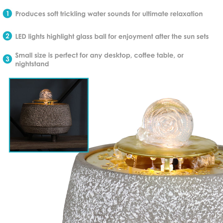 Sunnydaze Tranquil Sands Polystone Indoor Fountain with Glass Ball - 6" H Image 4