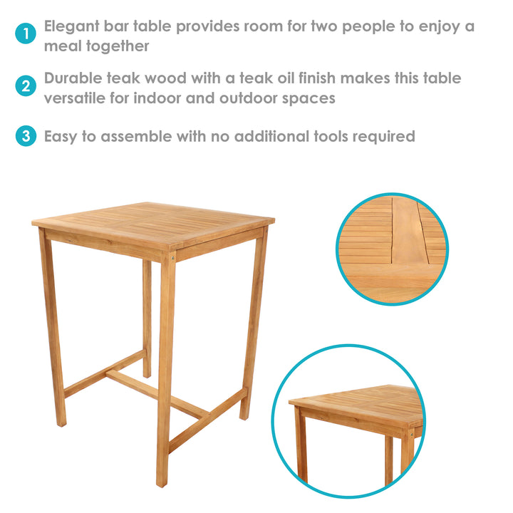 Sunnydaze 31" Square Teak Wood Outdoor Bar Table Image 2