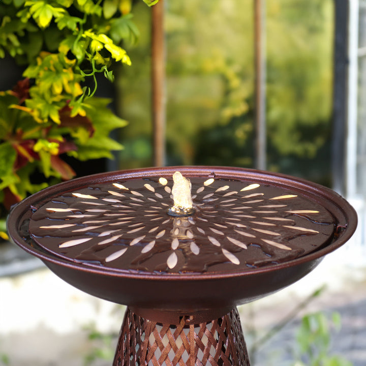 Sunnydaze Iron Crosshatch Bird Bath Water Fountain with LED Lights Image 5