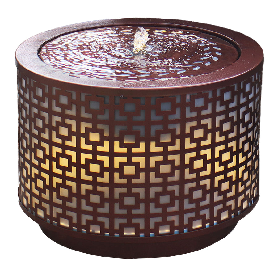 Sunnydaze Repeating Squares Cylinder Iron Water Fountain with LED Lights Image 1