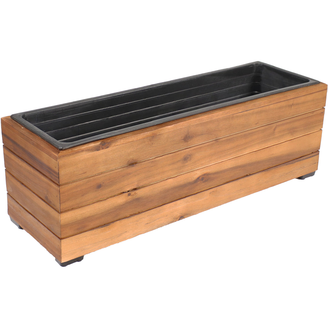 Sunnydaze 24.25 in Rectangle Wood Planter Box - Light Brown Stain Image 1