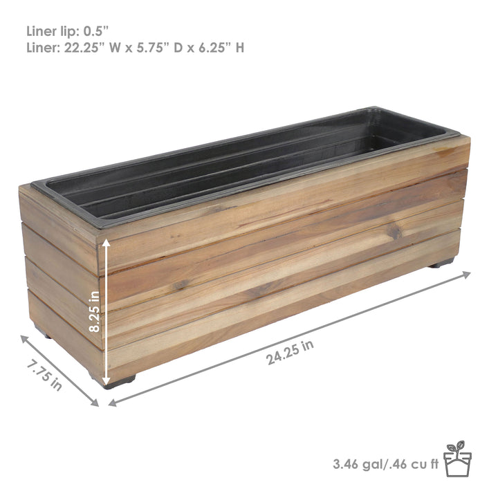 Sunnydaze 24.25 in Rectangle Wood Planter Box with Liner - Anthracite Stain Image 3