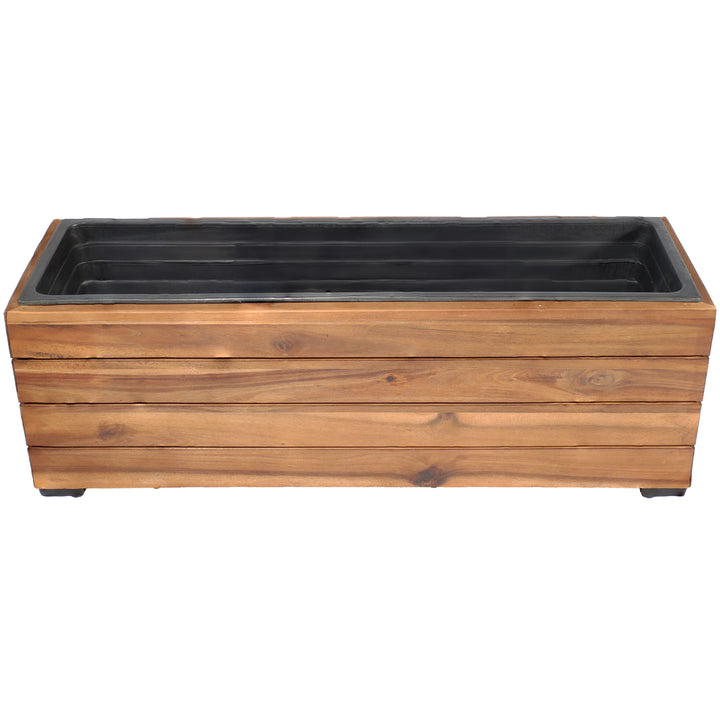 Sunnydaze 24.25 in Rectangle Wood Planter Box - Light Brown Stain Image 7