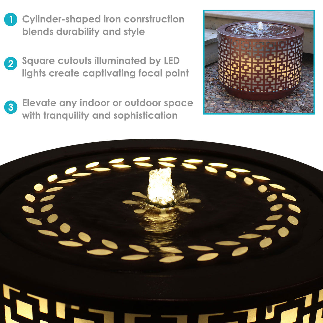 Sunnydaze Repeating Squares Cylinder Iron Water Fountain with LED Lights Image 2