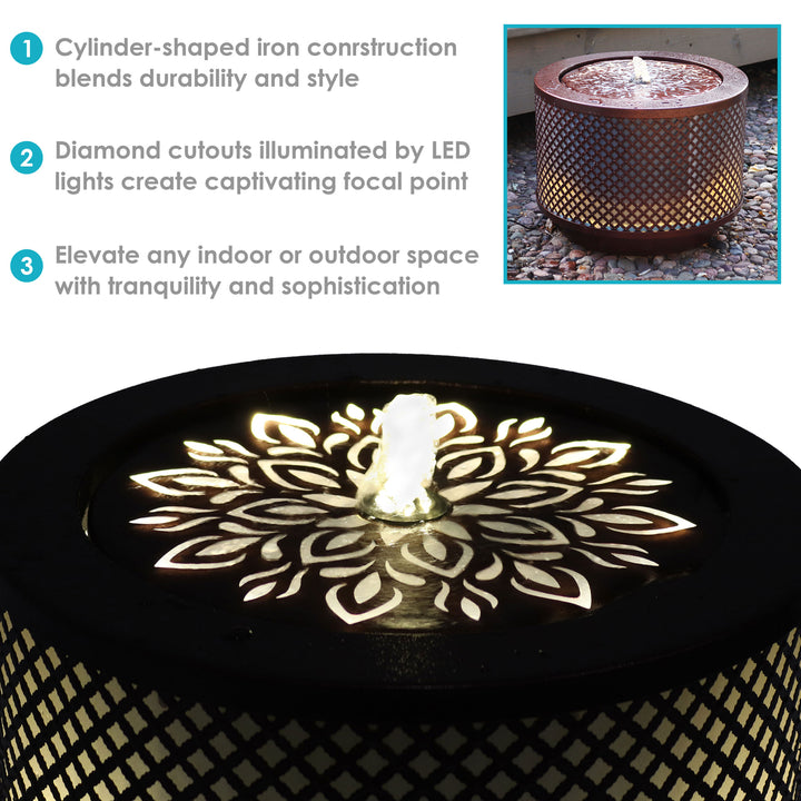 Sunnydaze Repeating Diamond Cylinder Iron Water Fountain with LED Lights Image 2