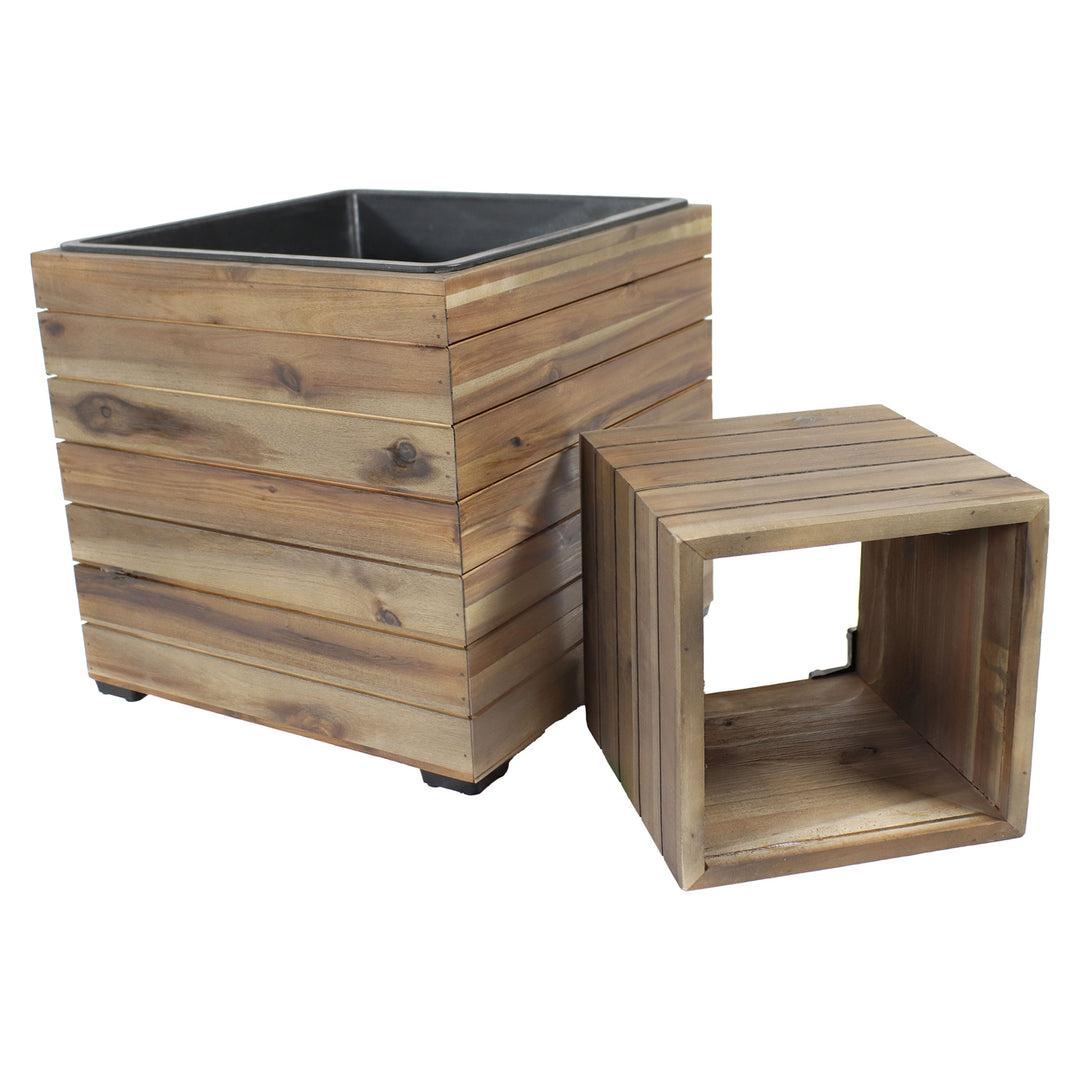 Sunnydaze 2-Piece Square Wood Planter Box with Liner - Anthracite Image 7