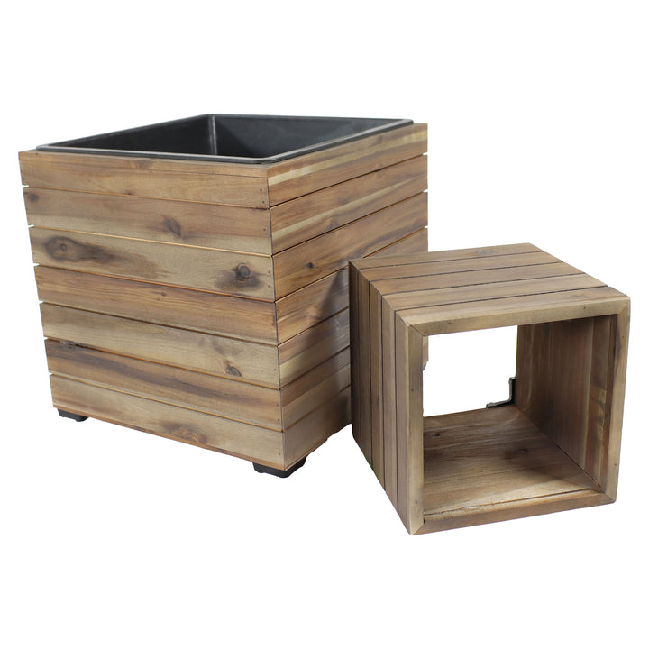 Sunnydaze 2-Piece Square Wood Planter Box with Liner - Anthracite Image 7