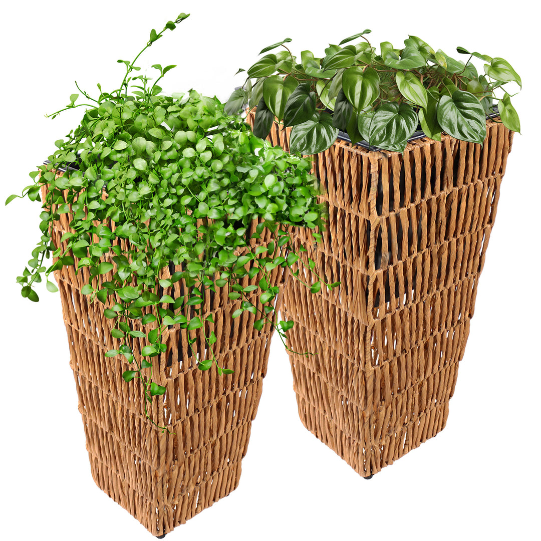 Sunnydaze 11 in Hyacinth Poly-Wicker Planter - Barley - Set of 2 Image 5