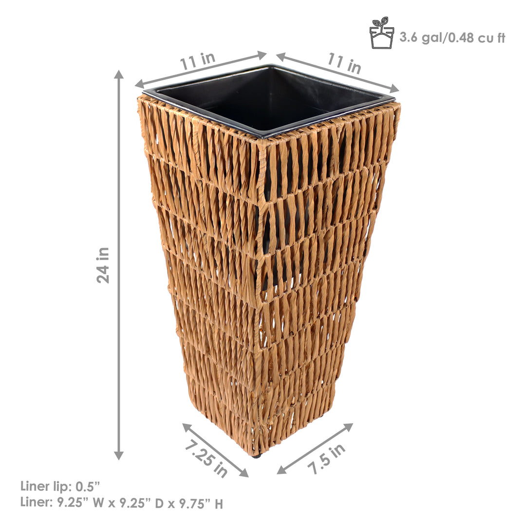 Sunnydaze 11 in Hyacinth Poly-Wicker Planter - Barley - Set of 2 Image 3