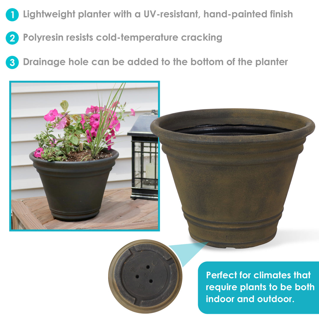 Sunnydaze 20 in Franklin Unbreakable Polyresin Planter - Sable - Set of 3 Image 2