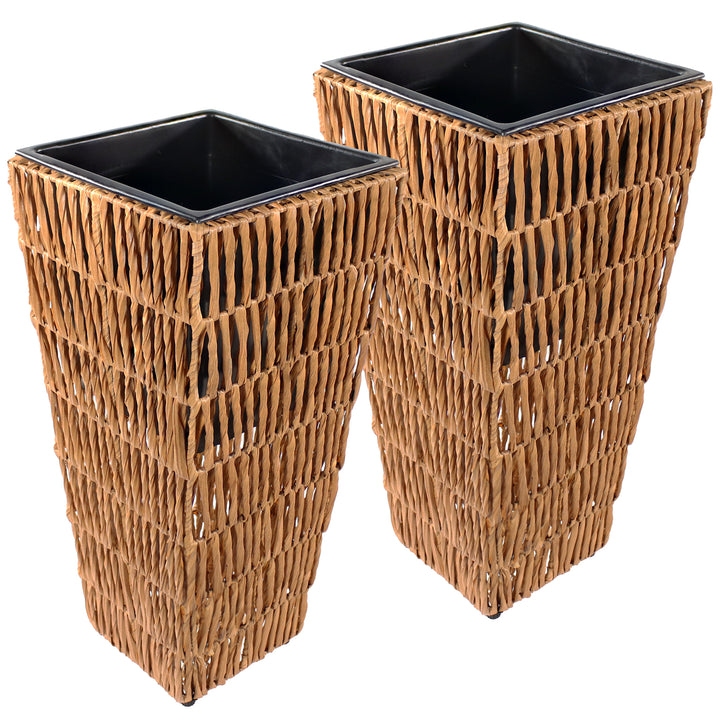 Sunnydaze 11 in Hyacinth Poly-Wicker Planter - Barley - Set of 2 Image 1