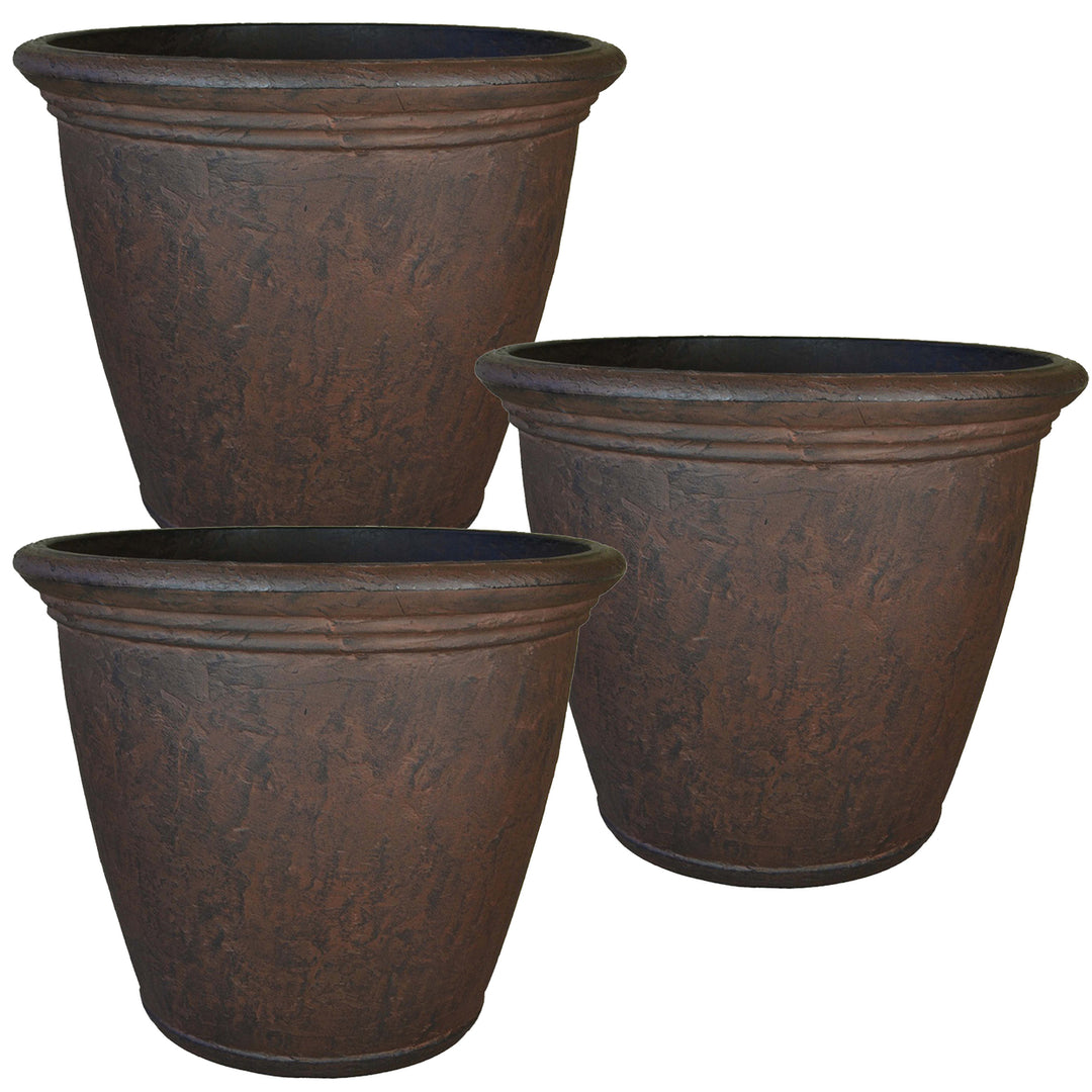 Sunnydaze 24 in Anjelica Unbreakable Polyresin Planter - Rust - Set of 3 Image 1