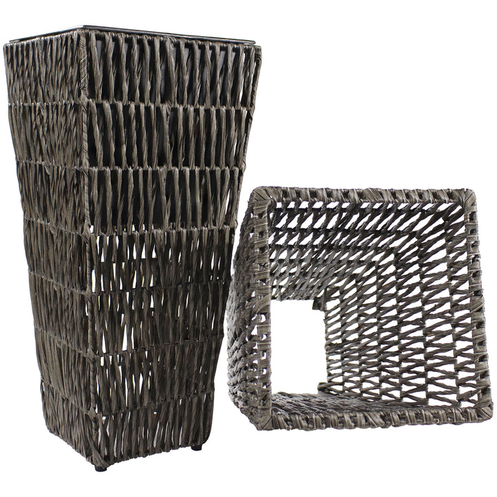 Sunnydaze 11 in Hyacinth Poly-Wicker Planter - Fog - Set of 2 Image 7