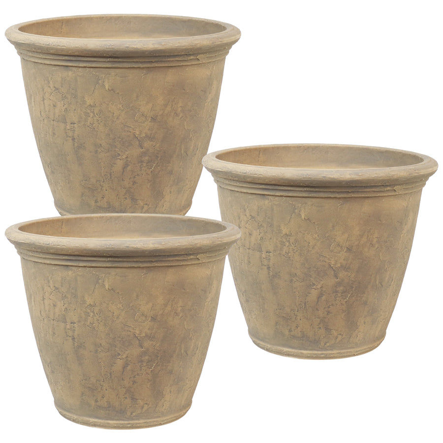 Sunnydaze 24 in Anjelica Unbreakable Polyresin Planter - Beige - Set of 3 Image 1