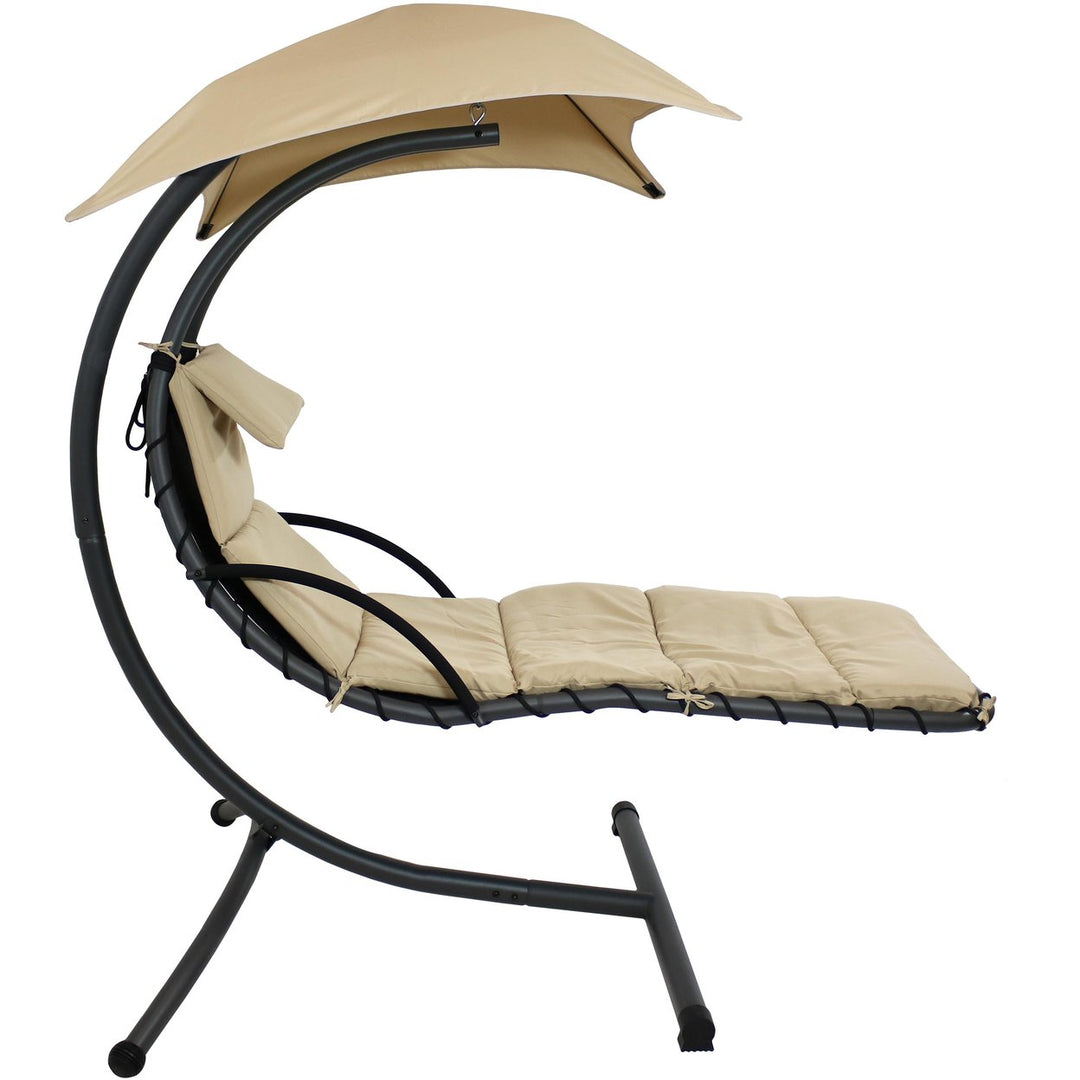 Sunnydaze Floating Lounge Chair with Canopy/Arc Stand - Beige - Set of 2 Image 9