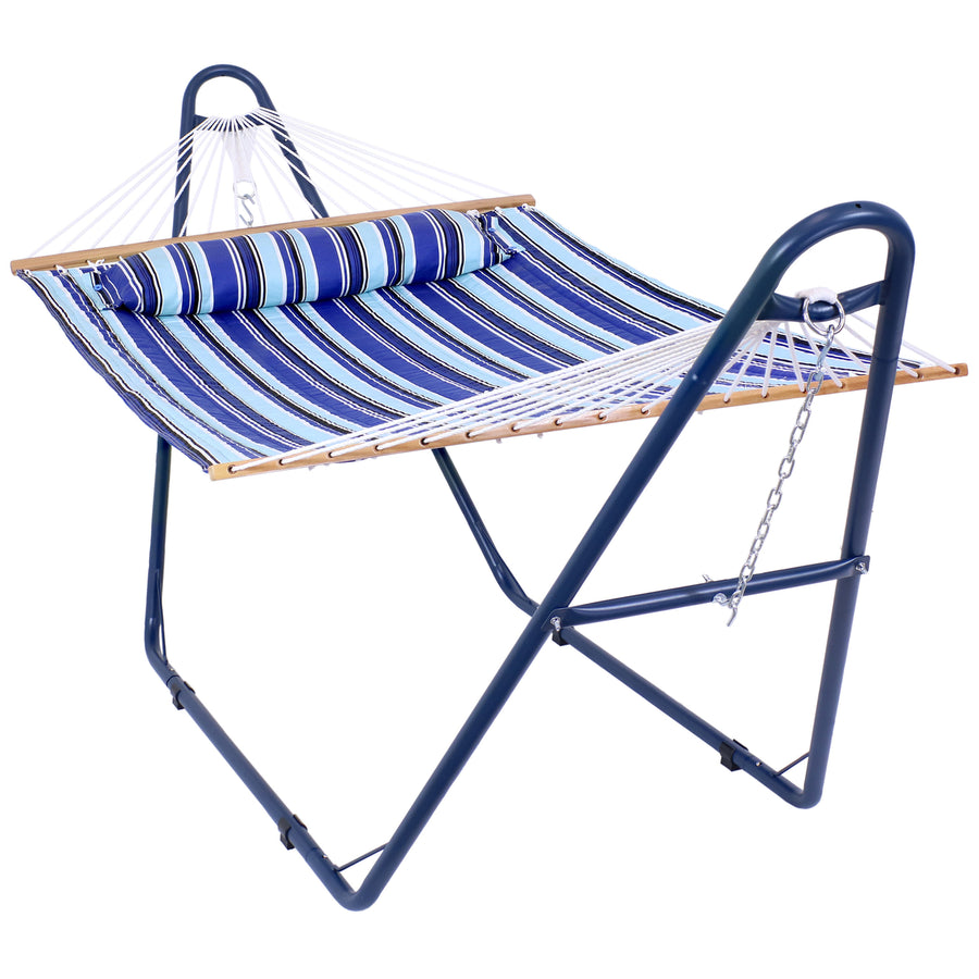 Sunnydaze 2-Person Quilted Hammock with Universal Steel Blue Stand - Beach Image 1