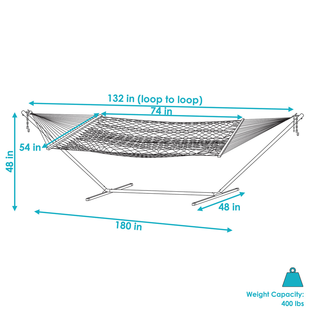 Sunnydaze Large Polyester Rope Hammock with Steel Stand and Pillow - White Image 3