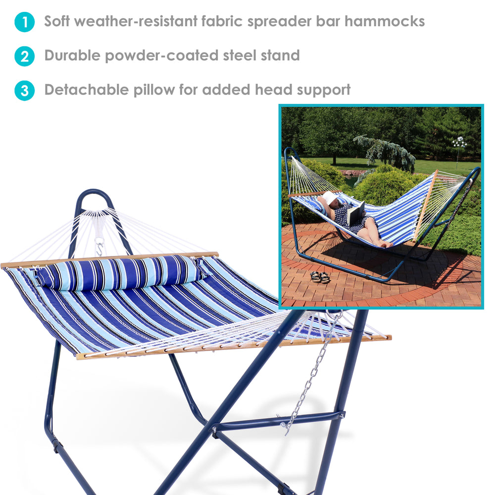 Sunnydaze 2-Person Quilted Hammock with Universal Steel Blue Stand - Beach Image 2