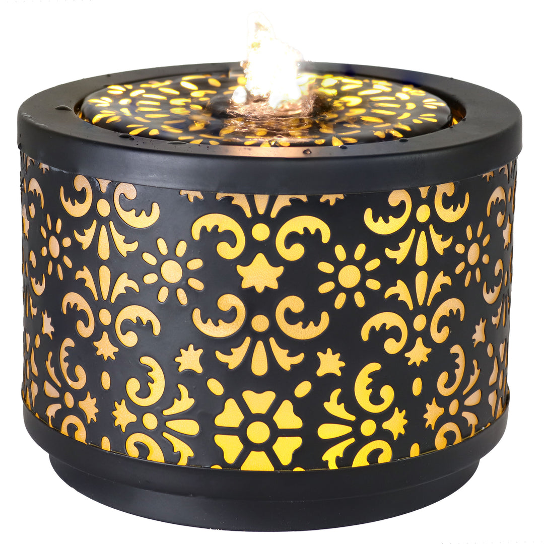 Sunnydaze Floral Pattern Cutout Indoor Tabletop Fountain - Black - 5.5" H Image 1