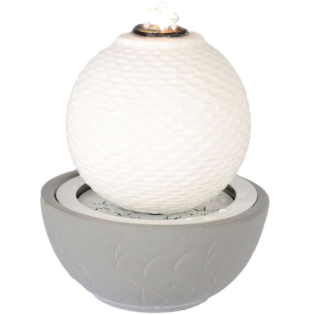 Sunnydaze Patterned Sphere Indoor Fountain with LED Lights - Gray- 9.5" Image 1