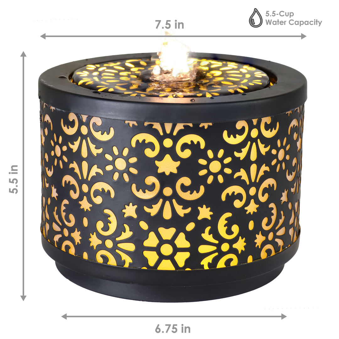 Sunnydaze Floral Pattern Cutout Indoor Tabletop Fountain - Black - 5.5" H Image 3