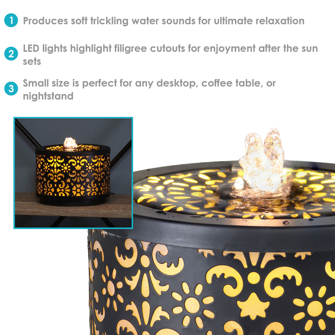 Sunnydaze Floral Pattern Cutout Indoor Tabletop Fountain - Black - 5.5" H Image 4