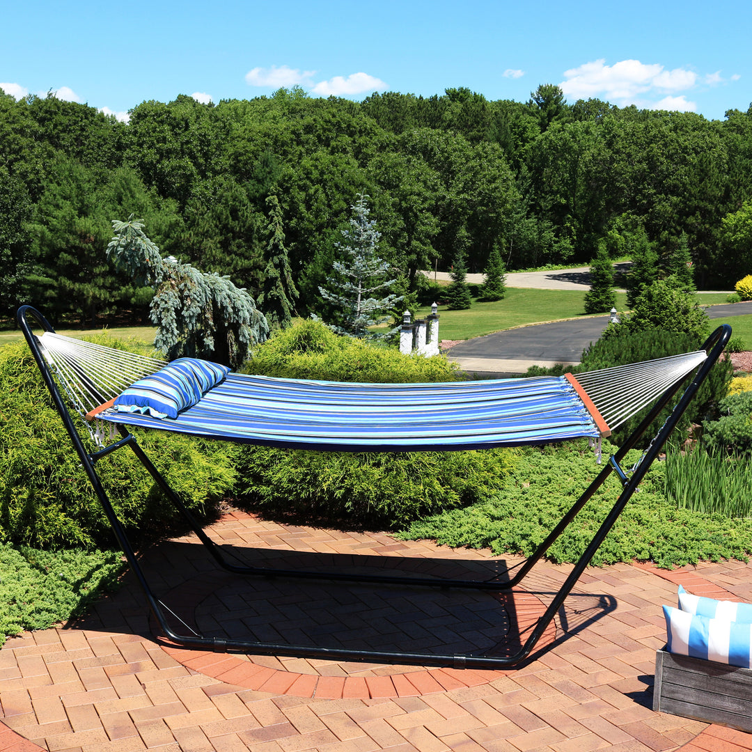 Sunnydaze 2-Person Quilted Hammock with Universal Steel Stand - Misty Beach Image 4