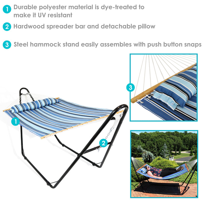 Sunnydaze 2-Person Quilted Hammock with Universal Steel Stand - Misty Beach Image 2