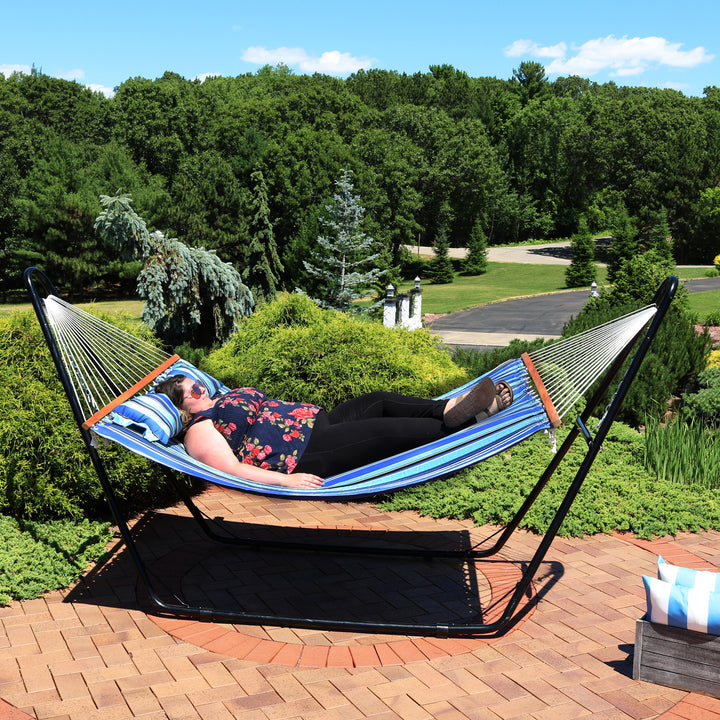 Sunnydaze 2-Person Quilted Hammock with Universal Steel Stand - Misty Beach Image 12