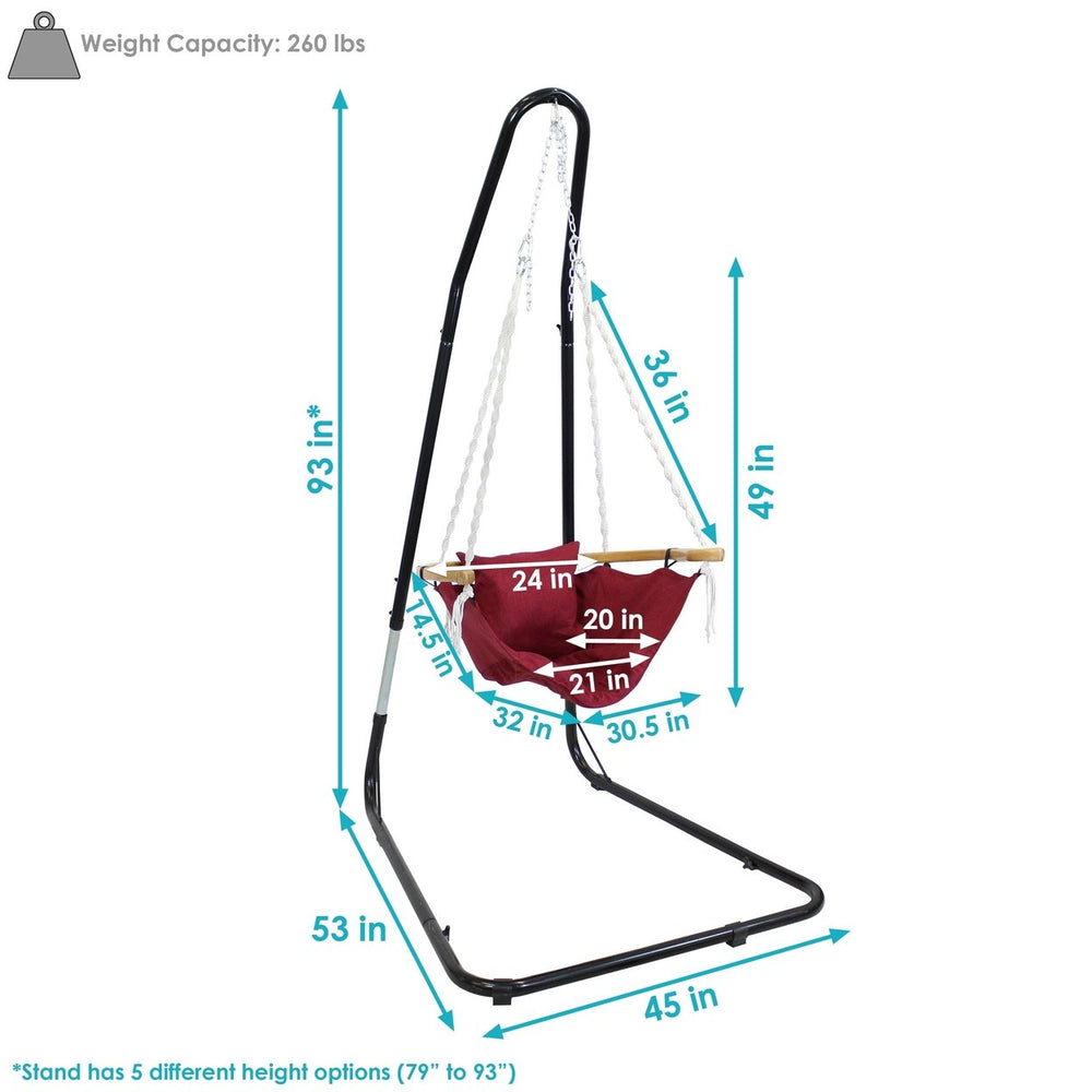 Sunnydaze Fabric Hammock Chair with Wood Armrest and Steel Stand - Red Image 2