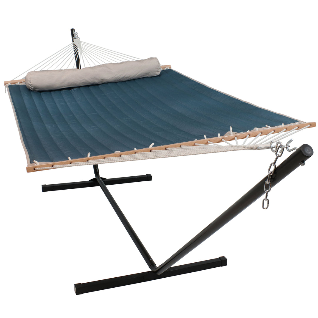 Sunnydaze 2-Person Quilted Fabric Hammock with Steel Stand - Tidal Wave Image 1