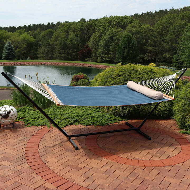 Sunnydaze 2-Person Quilted Fabric Hammock with Steel Stand - Tidal Wave Image 4