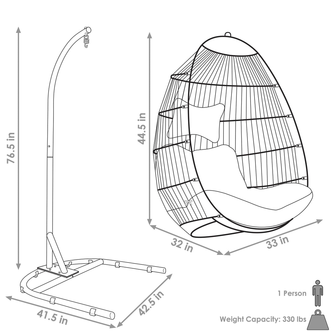 Sunnydaze Resin Wicker Hanging Egg Chair with Steel Stand/Cushions - Red Image 3