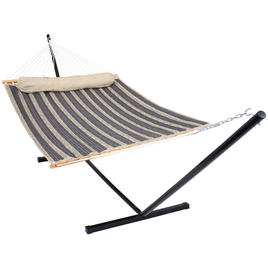 Sunnydaze 2-Person Quilted Fabric Hammock with Steel Stand - Mountainside Image 1
