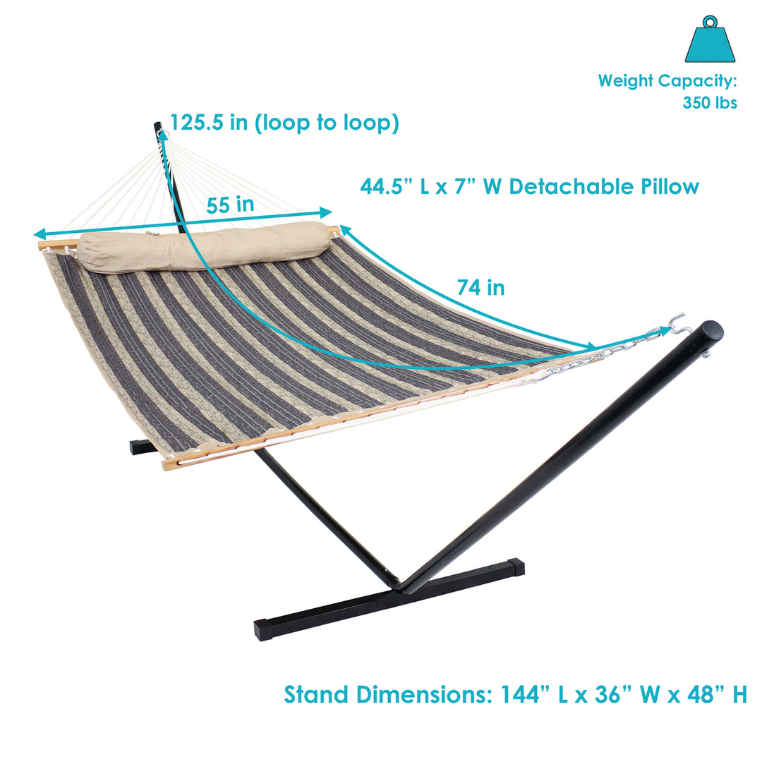 Sunnydaze 2-Person Quilted Fabric Hammock with Steel Stand - Mountainside Image 3