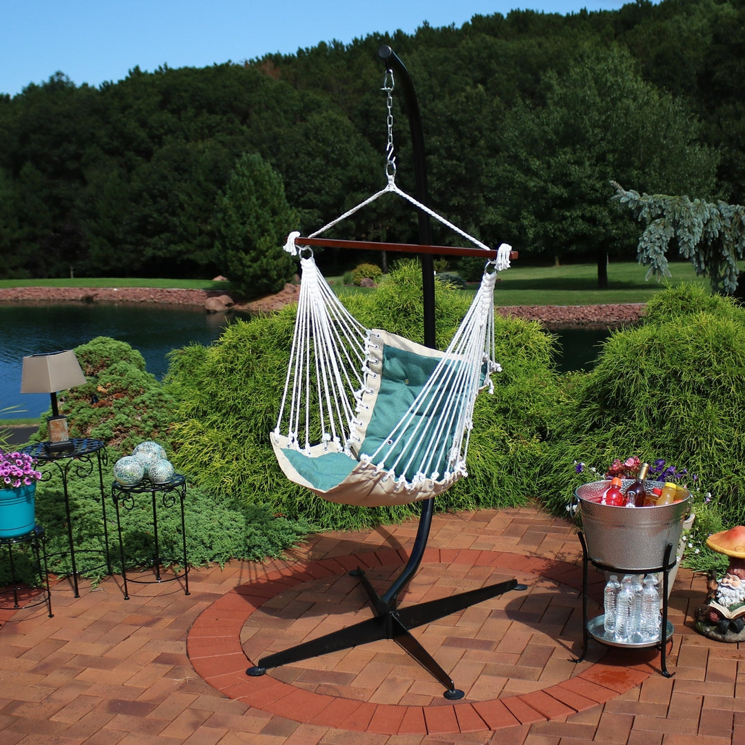 Sunnydaze Polyester Victorian Hammock Chair with Steel C-Stand  Sea Grass Image 3