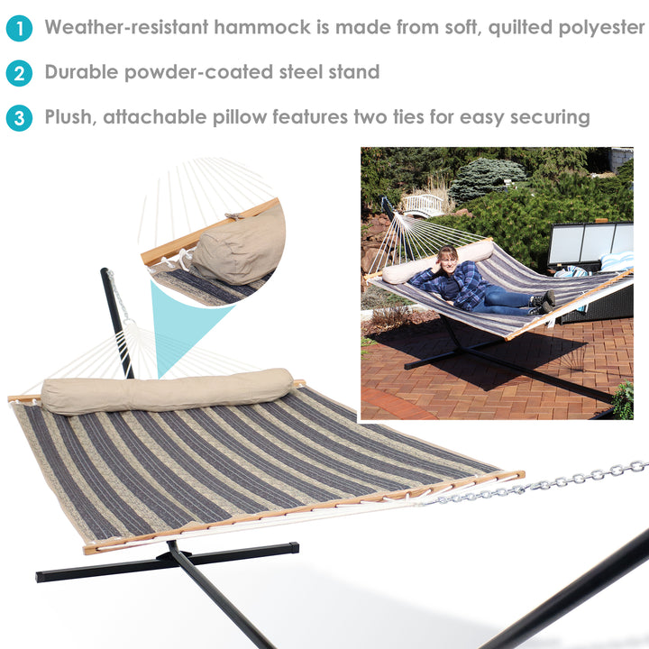 Sunnydaze 2-Person Quilted Fabric Hammock with 15 Stand - Mountainside Image 2