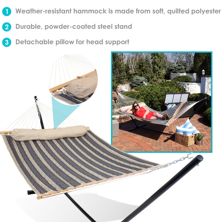 Sunnydaze 2-Person Quilted Fabric Hammock with Steel Stand - Mountainside Image 2