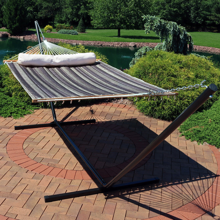 Sunnydaze 2-Person Quilted Fabric Hammock with 15 Stand - Mountainside Image 5