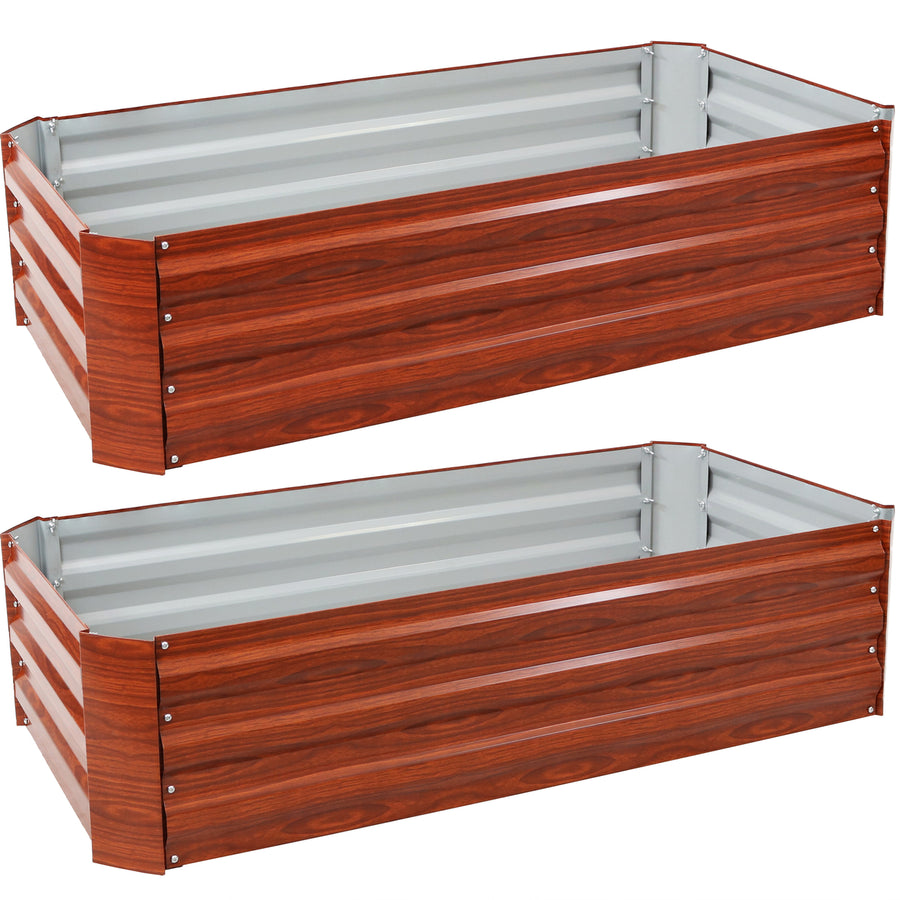 Sunnydaze 48 in Galvanized Steel Rectangle Raised Bed - Woodgrain - 2pk Image 1