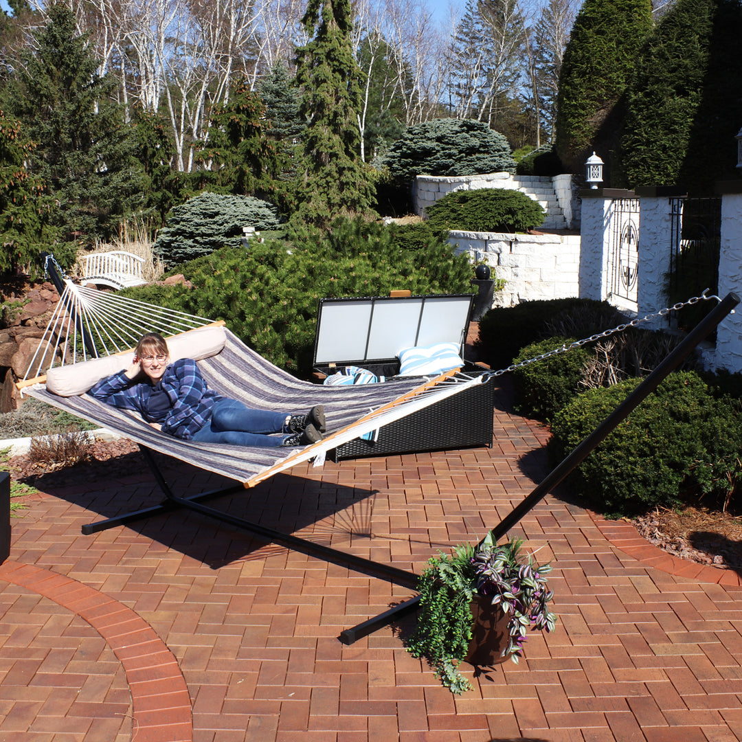 Sunnydaze 2-Person Quilted Fabric Hammock with 15 Stand - Mountainside Image 9